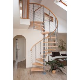 Spindeltreppe Innamincka Top - Holzart: Buche hell, Durchmesser: 118 cm, Metallfarbe: chrom, Abverkauf  